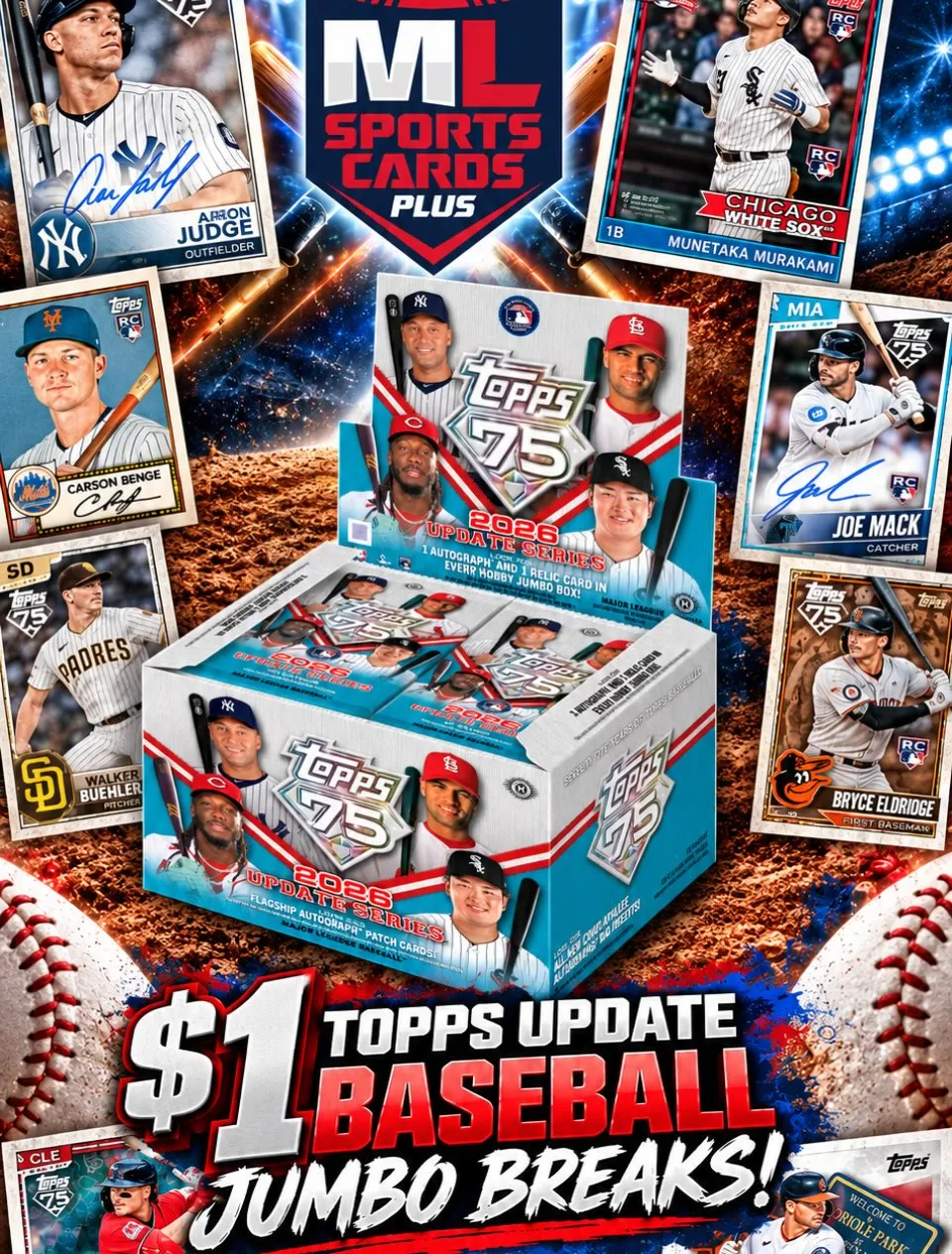 2026 Topps Update Jumbo Team Break
Thursday At 6PM! Come Join Max, Jon, & Dalton On Ebay Live! #topps #baseball #cards
