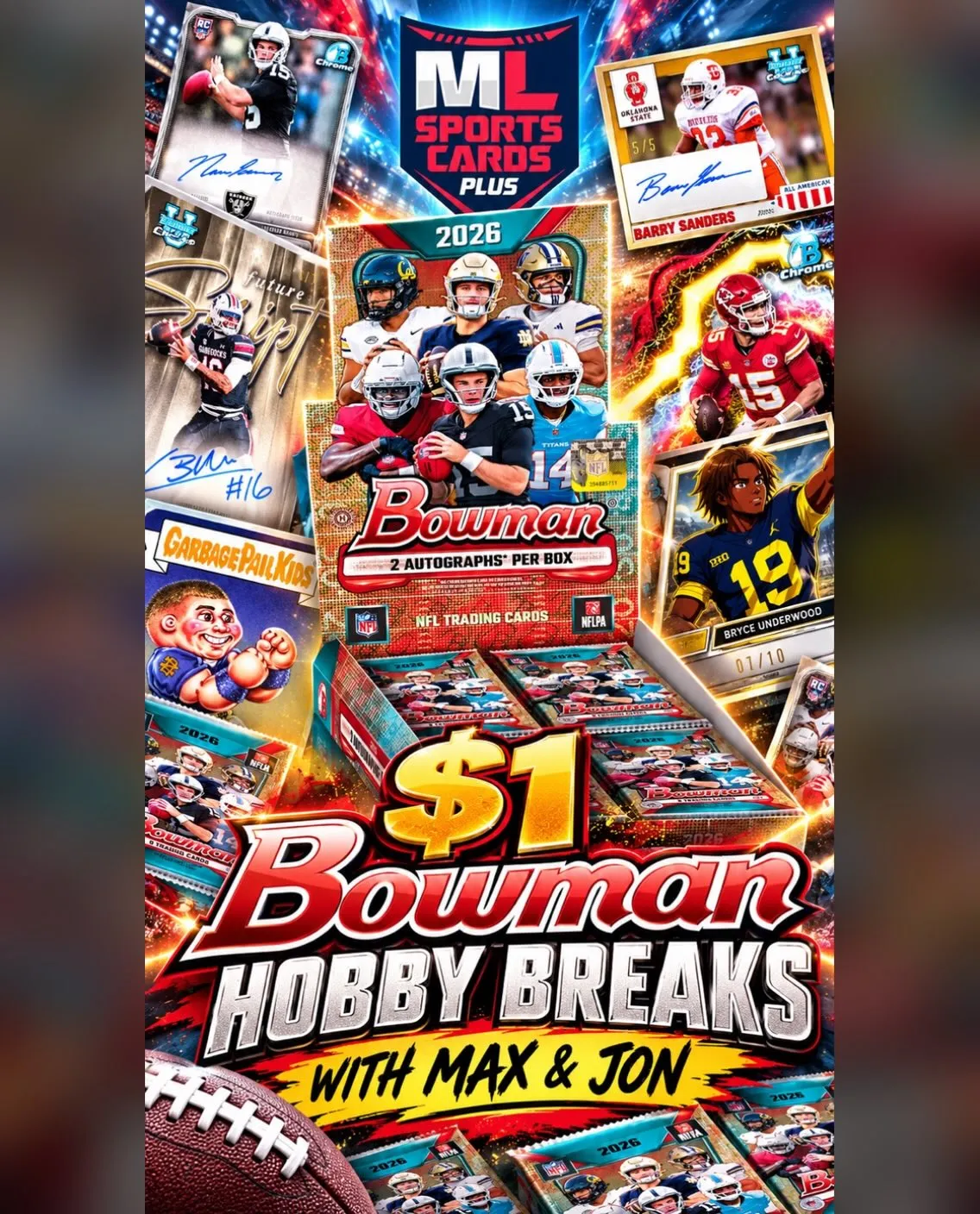 2026 Bowman Football Hobby Box Team Break Live Saturday At 11AM With Jon & Max On Ebay Live!!